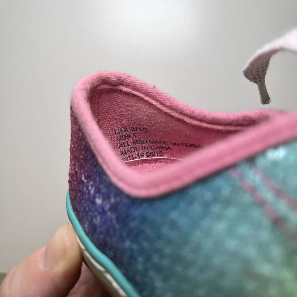 Paris Blues Sequin Rainbow Rhinestone Heart Sneakers Shoes Lace Up Girls Flats 1